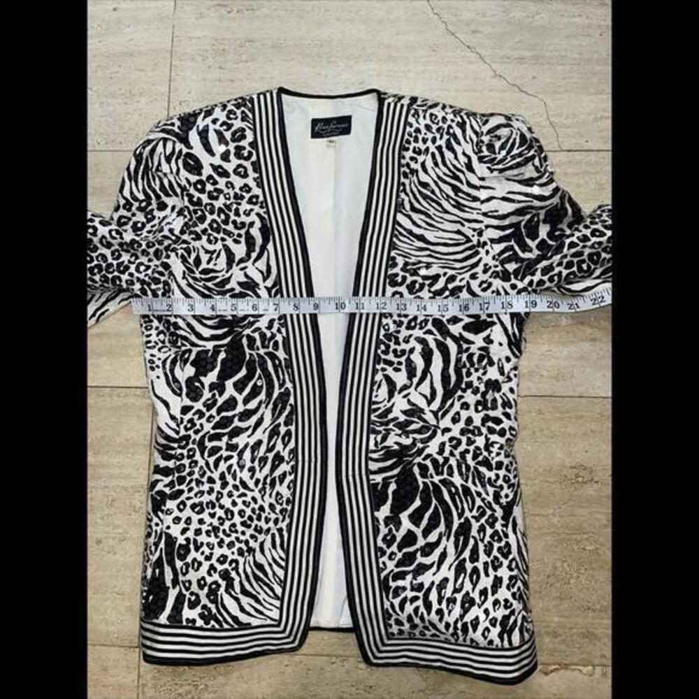 Vintage Karen‎ Lawrence by Matthew Jacket Metallic Black White Sequin Size 10 - Picture 3 of 5
